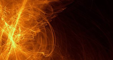 Soyut altın ışık ve lazer ışınları, fraktallar ve parıldayan şekiller hayal gücü, yaratıcılık ve tasarım için çok renkli sanat arka plan dokusu.