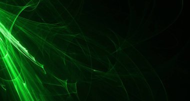 Soyut yeşil ışık ve lazer ışınları, fraktallar ve parıldayan şekiller hayal gücü, yaratıcılık ve tasarım için çok renkli sanat arkaplan dokusu.