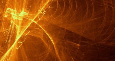 Soyut altın ışık ve lazer ışınları, fraktallar ve parıldayan şekiller hayal gücü, yaratıcılık ve tasarım için çok renkli sanat arka plan dokusu.