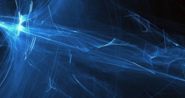 Soyut mavi ışık ve lazer ışınları, fraktallar ve parıldayan şekiller hayal gücü, yaratıcılık ve tasarım için çok renkli sanat arka plan dokusu.