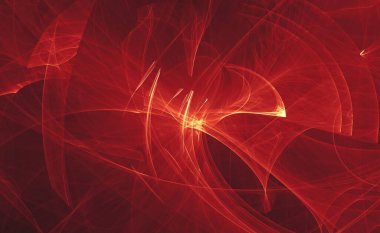 Soyut kırmızı ışık ve lazer ışınları, fraktallar ve parıldayan şekiller hayal gücü, yaratıcılık ve tasarım için çok renkli sanat arka plan dokusu.