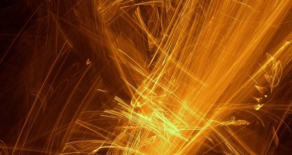 Streszczenie Złote Światło Wiązki Laserowe Fraktale Świecące Kształty Wielokolorowe Tło — Zdjęcie stockowe