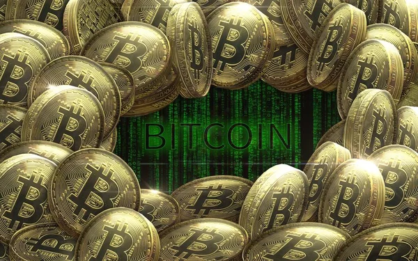 Altın Bitcoin Dijital Para Fütüristik Dijital Para Dünya Çapında Teknoloji — Stok fotoğraf