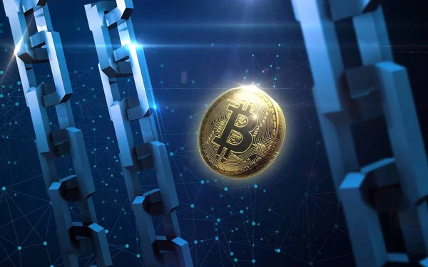 Altın Bitcoin Dijital Para Fütüristik Dijital Para Dünya Çapında Teknoloji — Stok fotoğraf