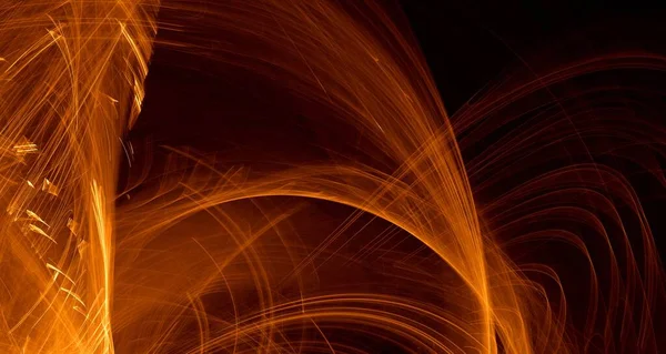 Abstraktní Zlaté Světlo Laserové Paprsky Fraktály Zářící Tvary Pestrobarevné Pozadí — Stock fotografie