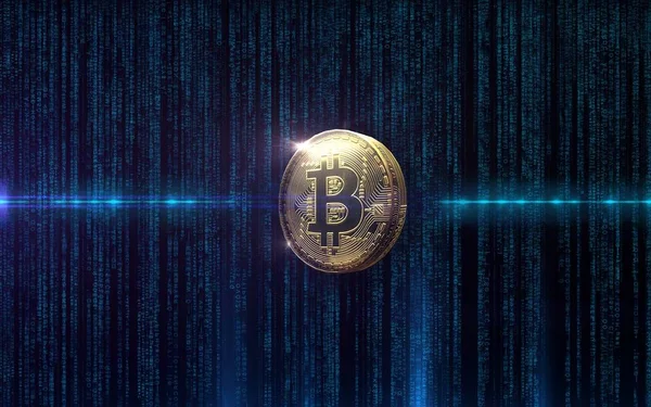 Altın Bitcoin Dijital Para Fütüristik Dijital Para Dünya Çapında Teknoloji — Stok fotoğraf