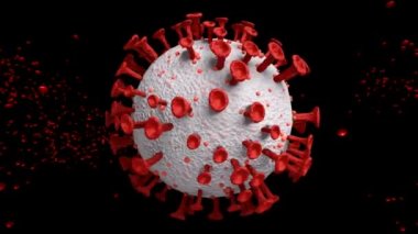 2019-nCoV olarak bilinen şiddetli akut solunum sendromu koronavirüs 2 'nin (SARS-CoV-2) gerçekçi 3D görüntüsü. Karantina salgını. Romantik Coronavirus, logoyu kapat. Tıbbi Canlandırma.