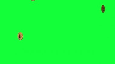 Biraz bozuk para kripto para görüntüsü. Hat bankacılığı konsepti. Bulut ödemesi. Yeşil perdeli altın Bitcoinler. İnternette yeni sanal para. Dijital para efekti.