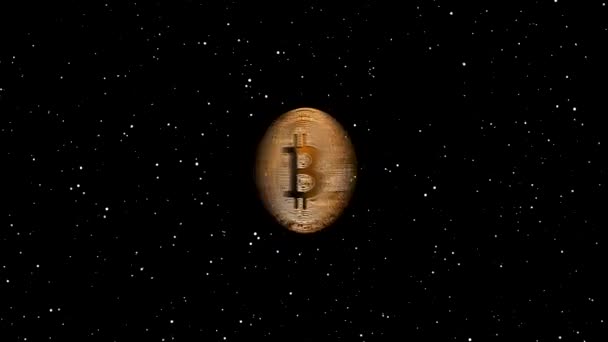 ビットコイン暗号通貨映像 オンラインバンキングの概念上 星の背景を持つ黄金のビットコイン インターネット上の新しい仮想お金 — ストック動画