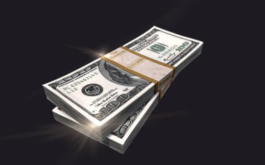 Koyu arka planda yığınla yüz dolar.