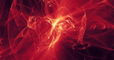 Soyut altın ışık ve lazer ışınları, fraktallar ve parıldayan şekiller hayal gücü, yaratıcılık ve tasarım için çok renkli sanat arka plan dokusu.