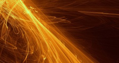 Soyut altın ışık ve lazer ışınları, fraktallar ve parıldayan şekiller hayal gücü, yaratıcılık ve tasarım için çok renkli sanat arka plan dokusu.