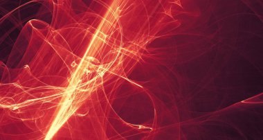 Soyut altın ışık ve lazer ışınları, fraktallar ve parıldayan şekiller hayal gücü, yaratıcılık ve tasarım için çok renkli sanat arka plan dokusu.