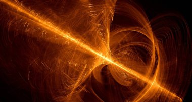 Soyut altın ışık ve lazer ışınları, fraktallar ve parıldayan şekiller hayal gücü, yaratıcılık ve tasarım için çok renkli sanat arka plan dokusu.