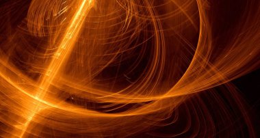 Soyut altın ışık ve lazer ışınları, fraktallar ve parıldayan şekiller hayal gücü, yaratıcılık ve tasarım için çok renkli sanat arka plan dokusu.