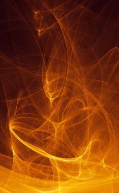 Soyut altın ışık ve lazer ışınları, fraktallar ve parıldayan şekiller hayal gücü, yaratıcılık ve tasarım için çok renkli sanat arka plan dokusu.