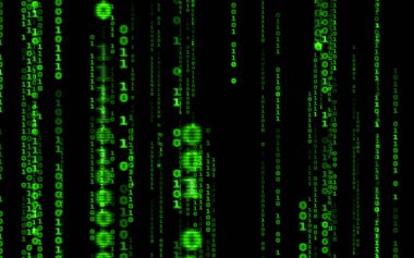 Siyah arkaplan üzerine ikili bilgisayar kodu. Matrix stilinde yeşil dijital kod numaraları. Sanal hacker soyutlama arka planı. Siyah arkaplanda rastgele numaralar düşüyor..