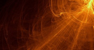 Soyut altın ışık ve lazer ışınları, fraktallar ve parıldayan şekiller hayal gücü, yaratıcılık ve tasarım için çok renkli sanat arka plan dokusu.