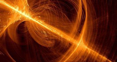Soyut altın ışık ve lazer ışınları, fraktallar ve parıldayan şekiller hayal gücü, yaratıcılık ve tasarım için çok renkli sanat arka plan dokusu.