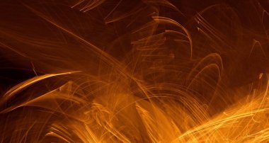 Soyut altın ışık ve lazer ışınları, fraktallar ve parıldayan şekiller hayal gücü, yaratıcılık ve tasarım için çok renkli sanat arka plan dokusu.