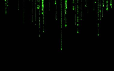 Siyah arkaplan üzerine ikili bilgisayar kodu. Matrix stilinde yeşil dijital kod numaraları. Sanal hacker soyutlama arka planı. Siyah arkaplanda rastgele numaralar düşüyor..