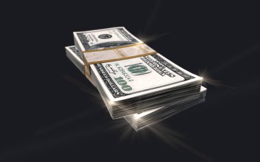 Koyu arka planda yığınla yüz dolar.