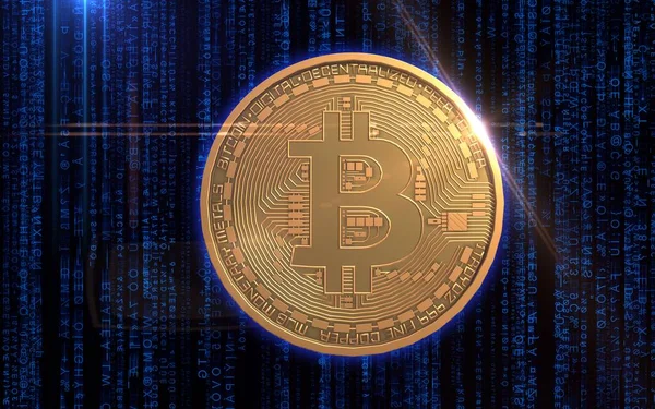 Altın Bitcoin Dijital Para Fütüristik Dijital Para Dünya Çapında Teknoloji — Stok fotoğraf