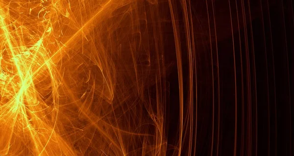 Soyut altın ışık ve lazer ışınları, fraktallar ve parıldayan şekiller hayal gücü, yaratıcılık ve tasarım için çok renkli sanat arka plan dokusu.