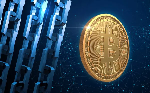 Altın Bitcoin Dijital Para Fütüristik Dijital Para Dünya Çapında Teknoloji — Stok fotoğraf