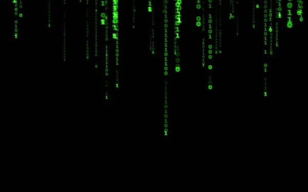 Siyah arkaplan üzerine ikili bilgisayar kodu. Matrix stilinde yeşil dijital kod numaraları. Sanal hacker soyutlama arka planı. Siyah arkaplanda rastgele numaralar düşüyor..