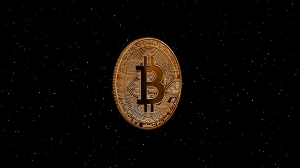 ビットコイン暗号通貨映像 オンラインバンキングの概念上 ビットコイン暗号通貨の映像 オンラインバンキングの概念上 クラウド支払い ゴールデンビットコイン — ストック動画