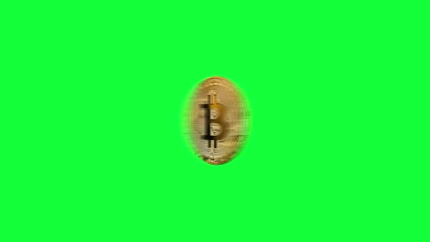 ビットコイン暗号通貨映像 オンラインバンキングの概念上 クラウド決済 緑色の画面の背景を持つゴールデンビットコイン インターネット上の新しい仮想お金 デジタルマネー効果 — ストック動画