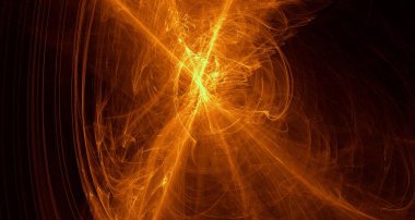 Soyut altın ışık ve lazer ışınları, fraktallar ve parıldayan şekiller hayal gücü, yaratıcılık ve tasarım için çok renkli sanat arka plan dokusu.