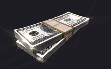 Koyu arka planda yığınla yüz dolar.