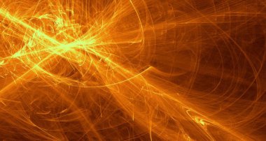 Soyut altın ışık ve lazer ışınları, fraktallar ve parıldayan şekiller hayal gücü, yaratıcılık ve tasarım için çok renkli sanat arka plan dokusu.