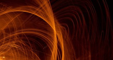 Soyut altın ışık ve lazer ışınları, fraktallar ve parıldayan şekiller hayal gücü, yaratıcılık ve tasarım için çok renkli sanat arka plan dokusu.