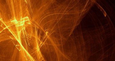 Soyut altın ışık ve lazer ışınları, fraktallar ve parıldayan şekiller hayal gücü, yaratıcılık ve tasarım için çok renkli sanat arka plan dokusu.
