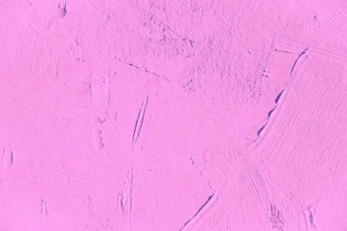 Yakın plan boyama. Düz pembe, açık fuschia rengi arkaplan canlı, renkli, yaratıcı arkaplan. Tuvaldeki yağ fırça darbelerinin dokusunu etkiler. Web ve tasarım için.