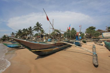  Hindistan sahillerinde eski ahşap balıkçı tekneleri 