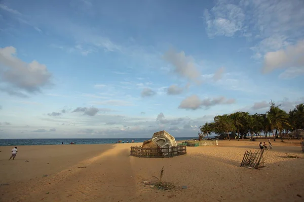 Piękna Plaża Palmami Tle Natury — Zdjęcie stockowe