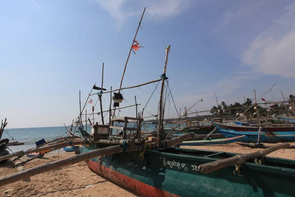 Viejos Barcos Pesca Madera Playa India — Foto de Stock