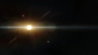 Yıldızlararası uzay yolculuğu evreni. Dış uzayda 4K 3D animasyon. Parlak fümsel kompozisyon. Uzay, Galaksi, Bulutsu, Yıldızlı Bilimkurgu Videosu.