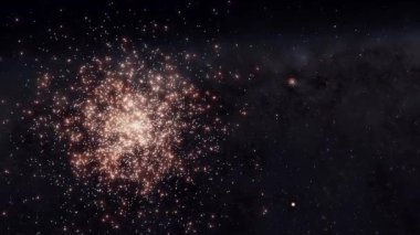 4K Video görüntüleri. Siyah arka planda parlak yıldızların hareketliliği. Kusursuz arkaplan parçacıkları döngüye sokuluyor.