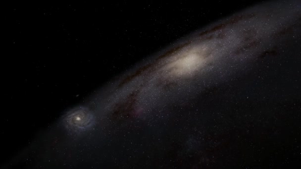 Exploración Galaxias Través Del Espacio Exterior Hacia Una Galaxia Brillante — Vídeos de Stock