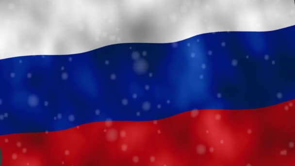 Steagul rusesc animat fluturând în vânt cu zăpada căzând . — Videoclip de stoc