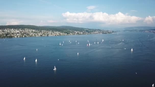 Splendida aerea del lago di Zurigo con molto traffico con barche. — Video Stock