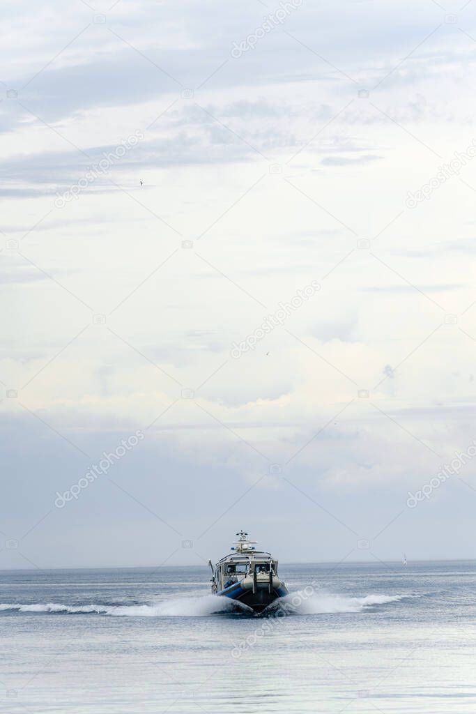 Police water boat on Lake Michigan in Chicago