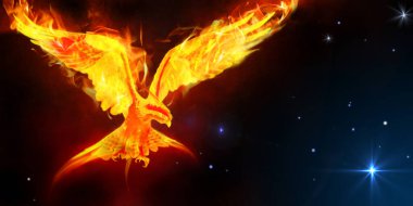Phoenix olarak bilinen mitolojik bir kuş sanatı. Uzayda uçan bir kuş..