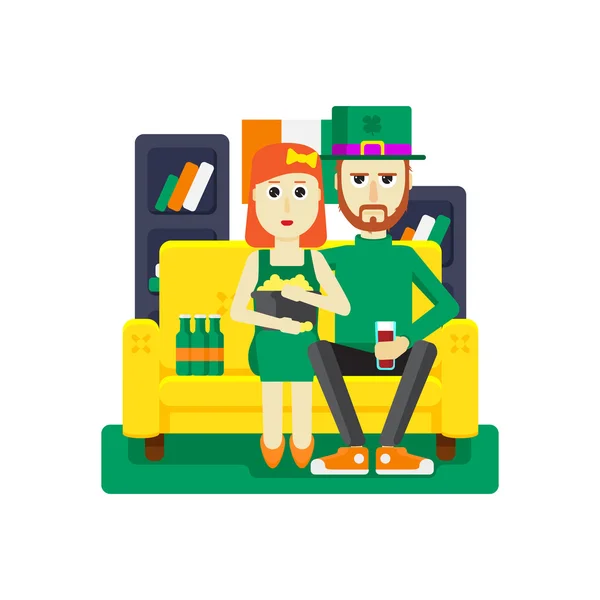 St. Patrick's Day at home with girlfriend — Stock Vector