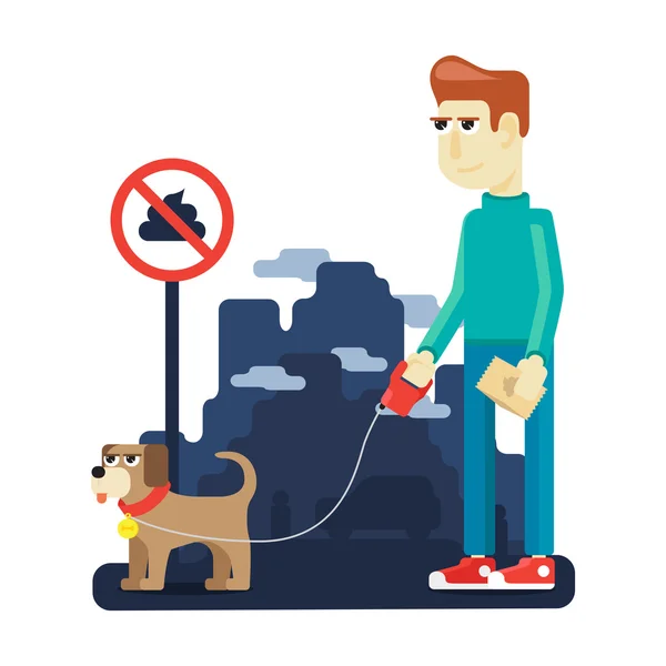 Rules dog walking in the big city — Stock Vector